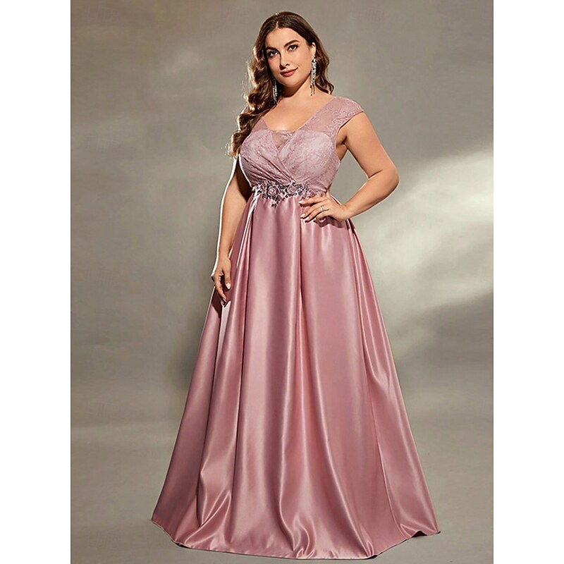 A-Line Evening Gown Elegant Dress Formal Wedding Floor Length Sleeveless V Neck Satin V Back with Pleats2