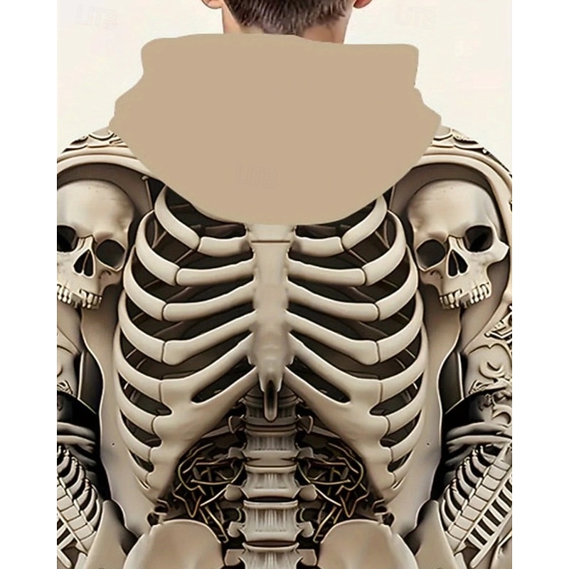 Boys' 3D Skull Hoodie Long Sleeve Spring Fall Fashion Streetwear Kids 4-12 Years Hooded Outdoor Casual Daily Regular Fit4