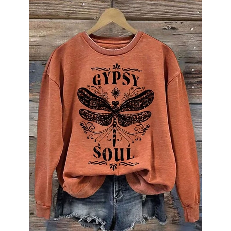 Women's Sweatshirts Graphic Letter Casual Long Sleeve Crew Neck Regular Tops Street Dailywear Print Black Blue Orange Green Fall Winter2