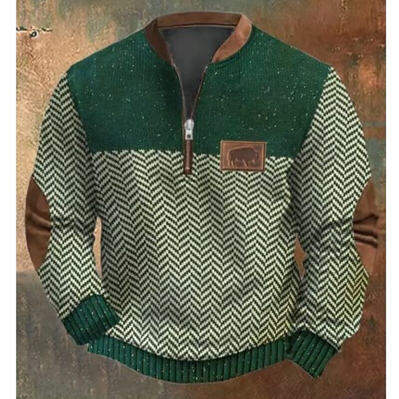 Men's Sweatshirt Quarter Zip Sweatshirt Black Army Green Navy Blue Gray Half Zip Color Block Cow Ribbed Textured Knit-texture Sports & Outdoor Daily Holiday Polyester Streetwear Casual Spring &  Fall4