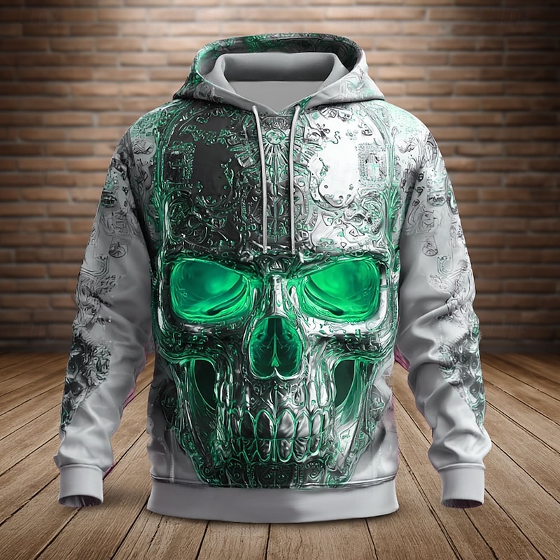 Halloween Day of the Dead Skull Men's Skull Hoodies Sweatshirt Cool Party Long Sleeve Crew Neck Club Streetwear Red Blue Drawstring Fall Winter Designer2