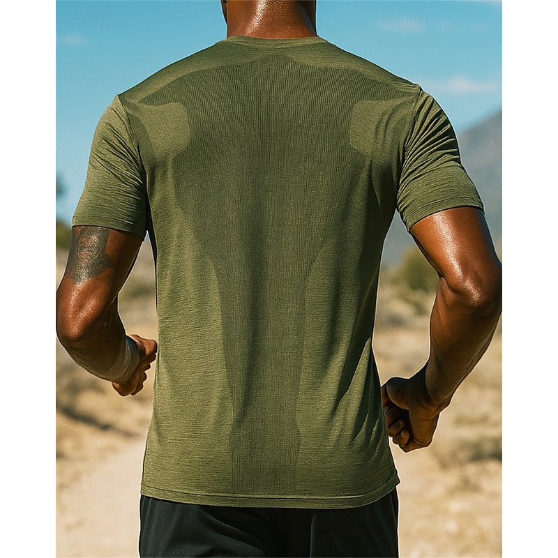 Men's Running T-Shirt Running Top Short Sleeve Tee Tshirt Solid Colored Quick Dry Lightweight Elastic Breathable Tennis Golf Running Sportswear Activewear Dark Grey Army Green Navy Blue2