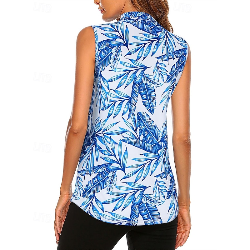 Women's Graphic Floral Tropical Sport Shirt Golf Polo Shirt Tennis Shirt Sleeveless Zipper High Elasticity Moisture Wicking Breathable Tennis Golf Pickleball Turndown Zip Collar Shirt Top Pink Blue4