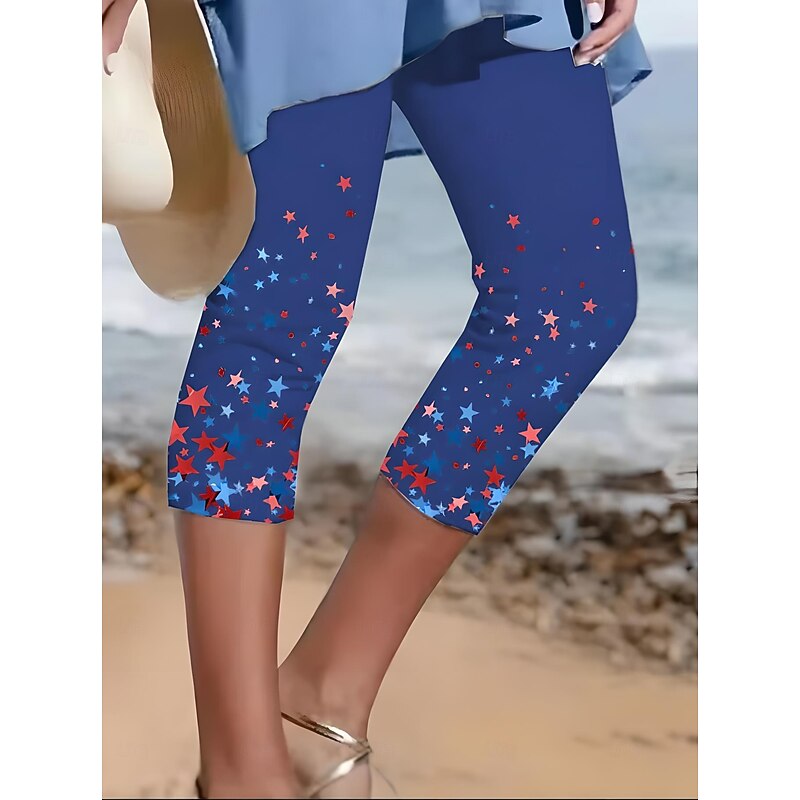 Women's Capri Pants Leggings Vacation Vintage Fashion Calf-Length High WaistPantsAmerican Graphic Star Striped Printing Breathable Soft Stretchy Formal Outdoor3