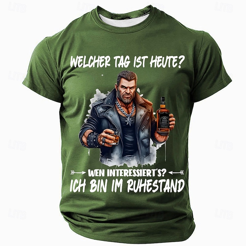 Men's Graphic T-Shirt: Funny 'What Day Is Today? Who Cares? I'm Retired' Design with Whiskey Man