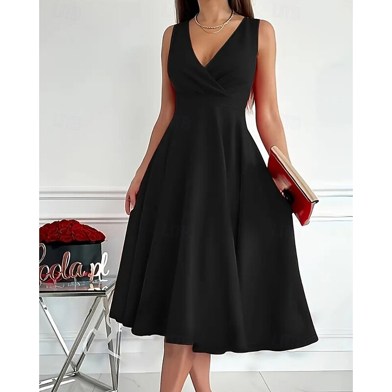 Women's Midi Dress Summer Dress Fashion Modern Outdoor Vacation Daily Regular Fit Plain Sleeveless V Neck Black Red Blue Summer3