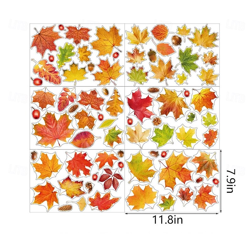 9 Sheets Fall Window Cling Thanksgiving Sticker Decals Decorations Double Side, Autumn Maple Leaves Static Clings for Glass Window Display Wall Decor Home Shop Classroom3