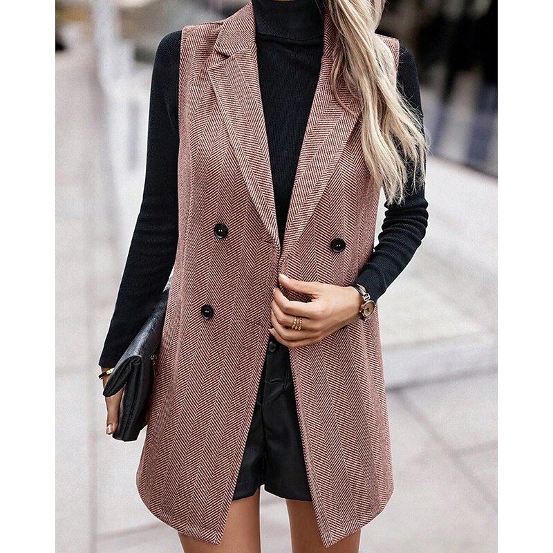 Women's Vest Comfortable Buttons Casual Plain Outdoor Vacation Holiday Casual Daily Double Breasted Long Turndown Regular Fit Sleeveless Outerwear Camel Drak Red Fall Winter