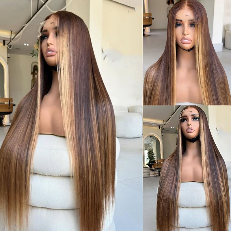 Brazilian Virgin Hair Blonde Highlighted Human Hair Wigs 5x5 Lace Closure Glueless Wigs Colored 13x4 Lace Frontal Wig  PrePlucked4