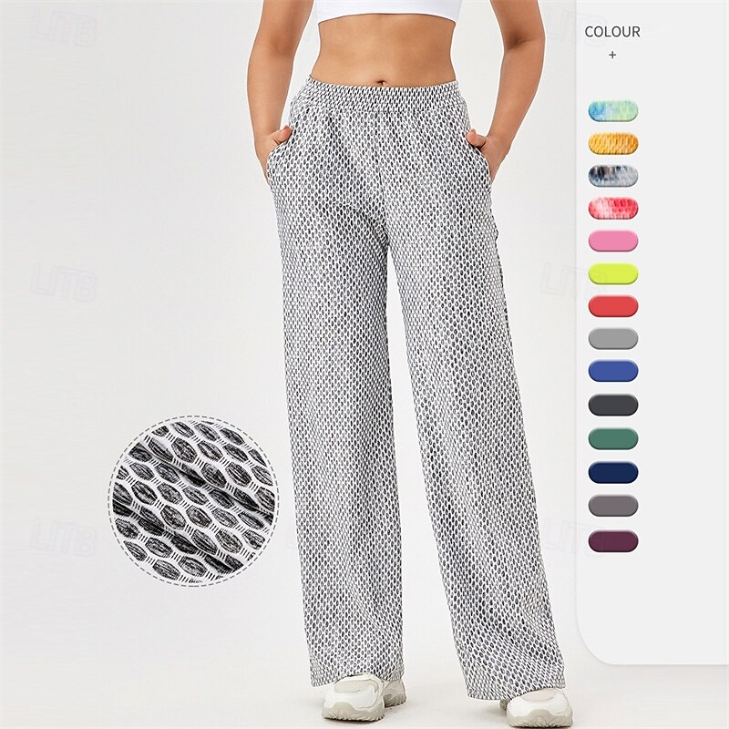 Women's fitness pants Pilates Pants Yoga Pants Three-dimensional honeycomb texture with Pockets Lightweight High Waist Pilates Gym Zumba Bottoms Solid Color Yellow Pink Red Fall Sports Activewear