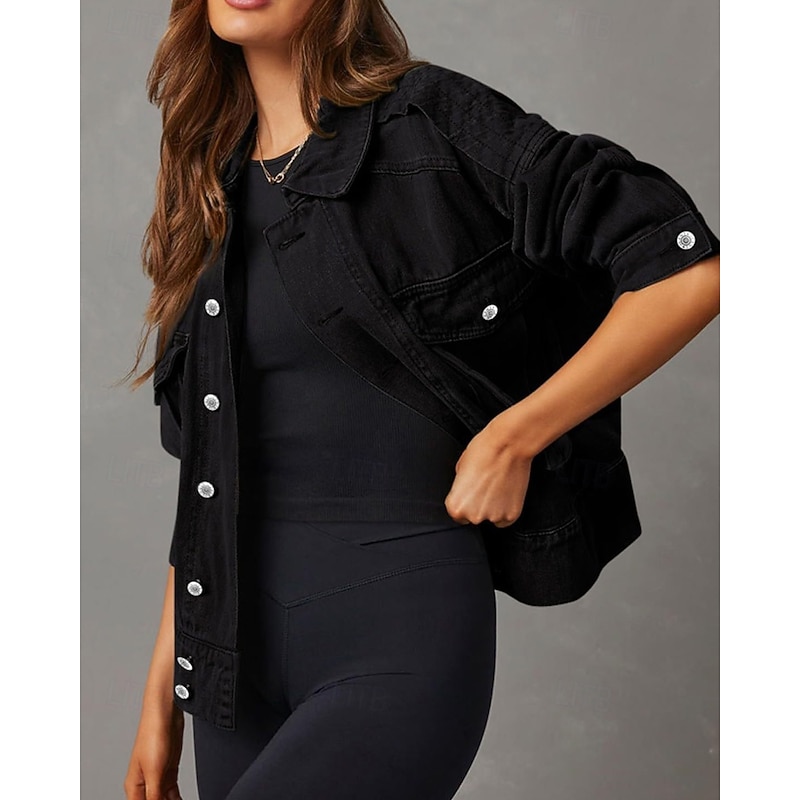 Women's Casual Jacket Comfortable Pocket Buttons Modern Casual Plain Vacation Street Going out Weekend Single Breasted Regular Turndown Regular Fit Long Sleeve Outerwear Black White Brown Fall Winter3