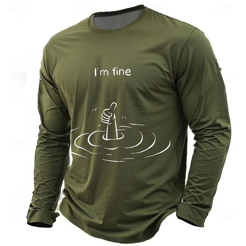 Mens Long Sleeve Graphic Shirt I'm Fine Drowning Thumbs Up Funny Sarcastic Ironic Humor3