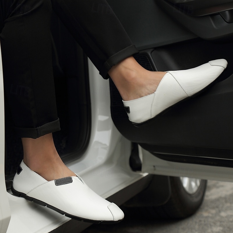 Men's White Perforated Slip-On Shoes Breathable and Comfortable Casual Loafers Perfect for Summer Travel and Everyday Wear4