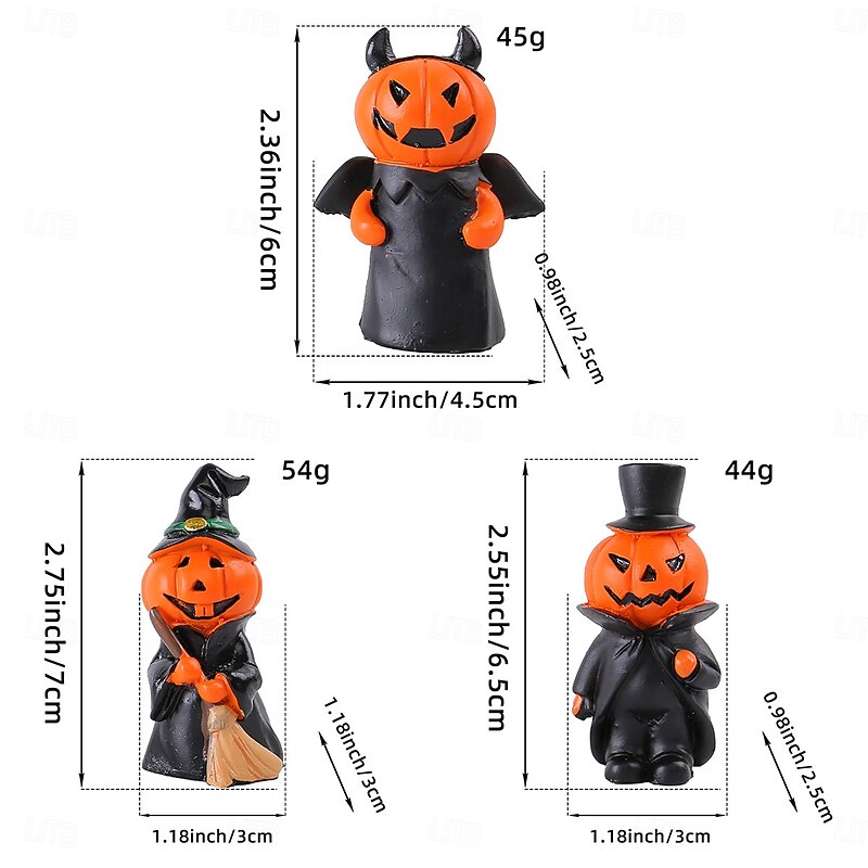 3pcs/set Halloween Mini Pumpkin Devil Gentleman Resin Figurine Set, Spooky Home Party Tabletop Decor, Resin Craft Ornament3