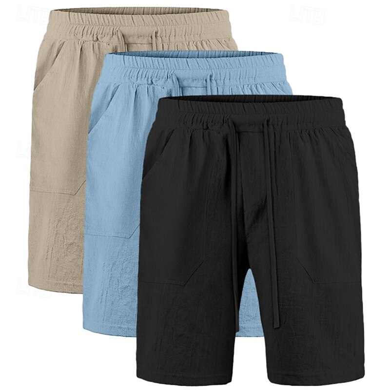 Men's Shorts Linen Shorts Summer Shorts Beach Shorts Pocket Drawstring Elastic Waist Plain Comfort Breathable Knee Length Casual Daily Holiday Vacation Fashion White+Black+Gray black+khaki+blue4