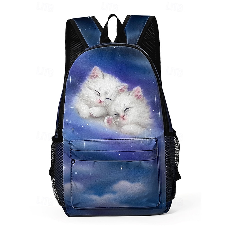 Girls' Cute Cat Print Backpack, Lightweight School Bag with Mesh Pockets and Large Capacity, Cartoon Kitten Design for Elementary Students and Daily Use Kayomi Harai3