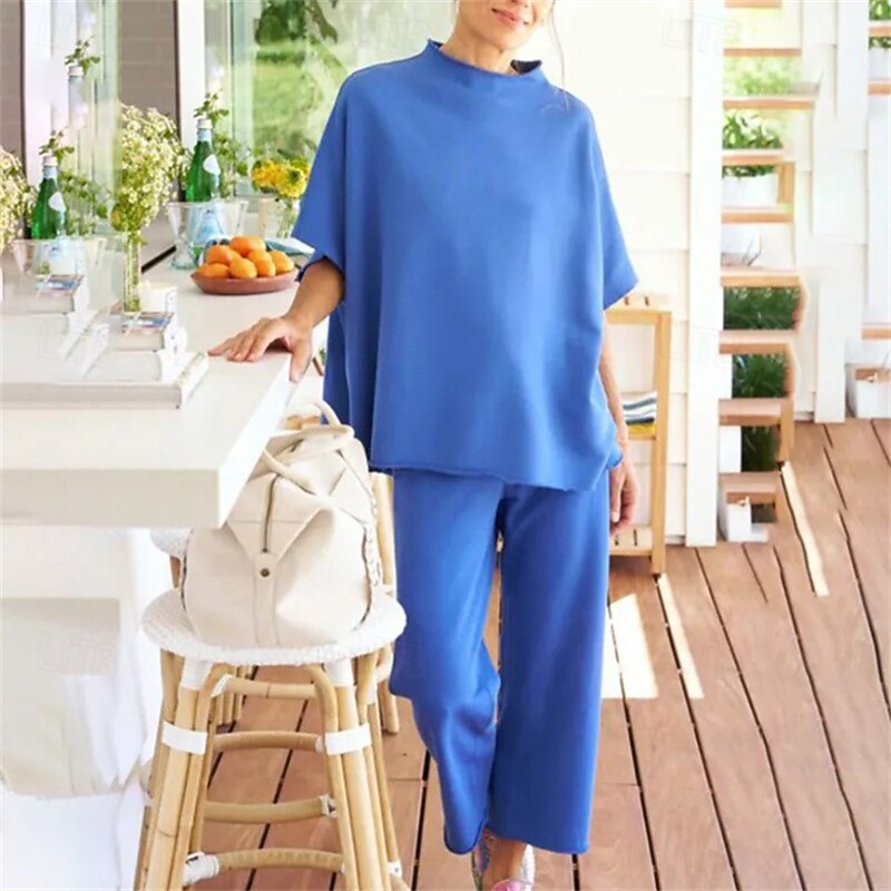 Women's Tracksuit Sweatsuit Activewear Set Pocket Solid Colored Clothing Suit Summer Pink Dark Navy Gym Workout Sports Thermal Warm Windproof Soft Short Sleeve Sport Activewear Micro-elastic Regular