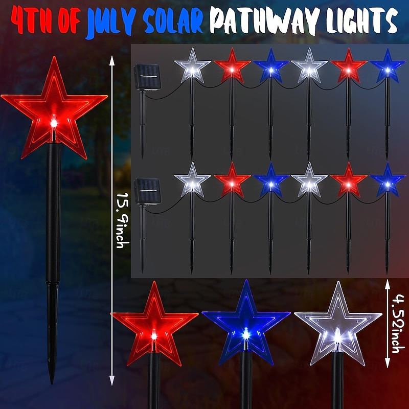 1 Pc. Outdoor Solar Patriotic Pathway Lights Waterproof Red, White, Blue Five Pointed Star Ground Mounted Light July 4th Independence Day Courtyard Garden Lawn Party Patriotic Festival Atmosphere3