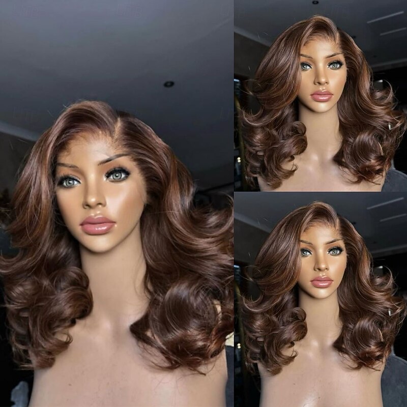Brazilian Unprocessed Virgin Hair Free Part 5x5 Glueless Closure Wigs Pre-Plucked For Women Wavy Brown Colored 13x4 Lace Front Wig with Baby Hair4
