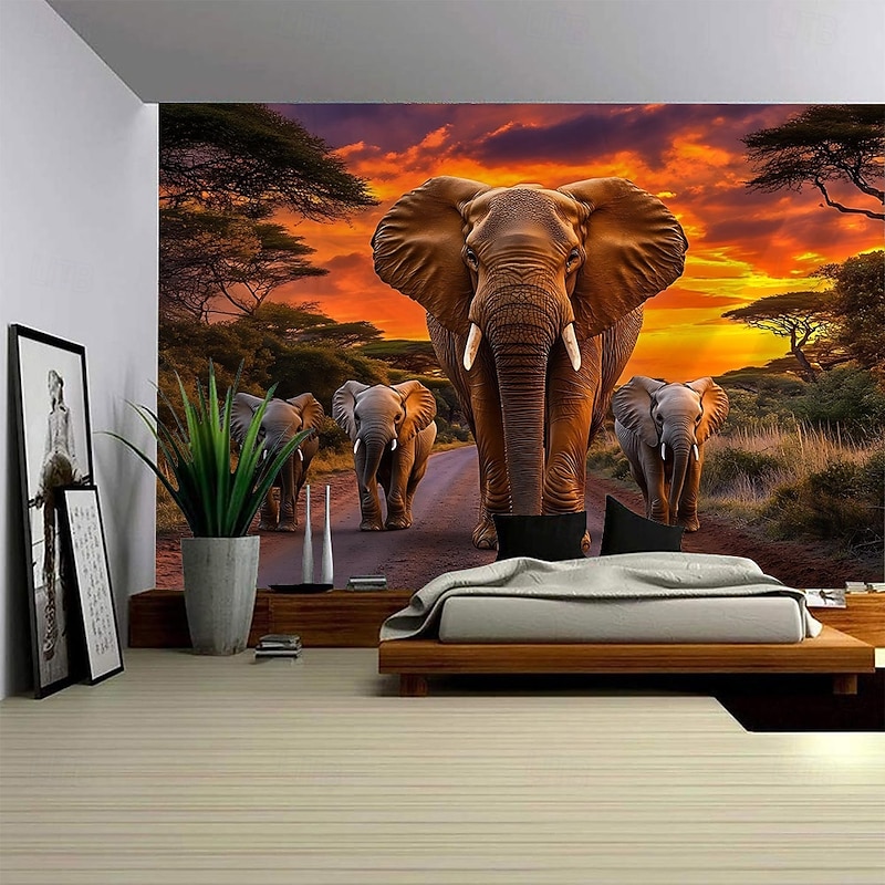 Forest Animal Elephant Landscape Hanging Tapestry Mural Art Large Tapestry Mural Decoration Photos Background Carpet Curtains Home Bedroom Living Room Decoration
