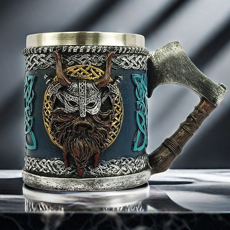 Viking Beer Mug,Oktoberfest Gift Mug Medieval Battle Axe Beer Stein, Norse Pirate Coffee Cup, Viking Warrior Tankard, Rustic Nordic Beer Mug