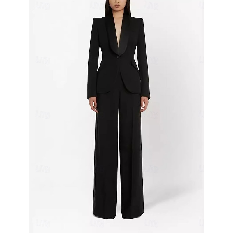 Women's 2 Pieces Suits Formal Wedding Guest Formal Evening Stretch Crepe Elegant Long Sleeve Floor Length Shawl Lapel Single Breasted