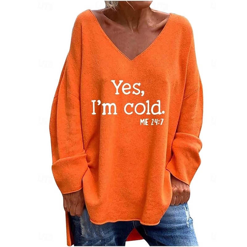 Women's Blouse Letter Stylish Casual Long Sleeve V Neck Regular Tops Daily Print Black White Pink Orange Green Spring Fall Prefall2