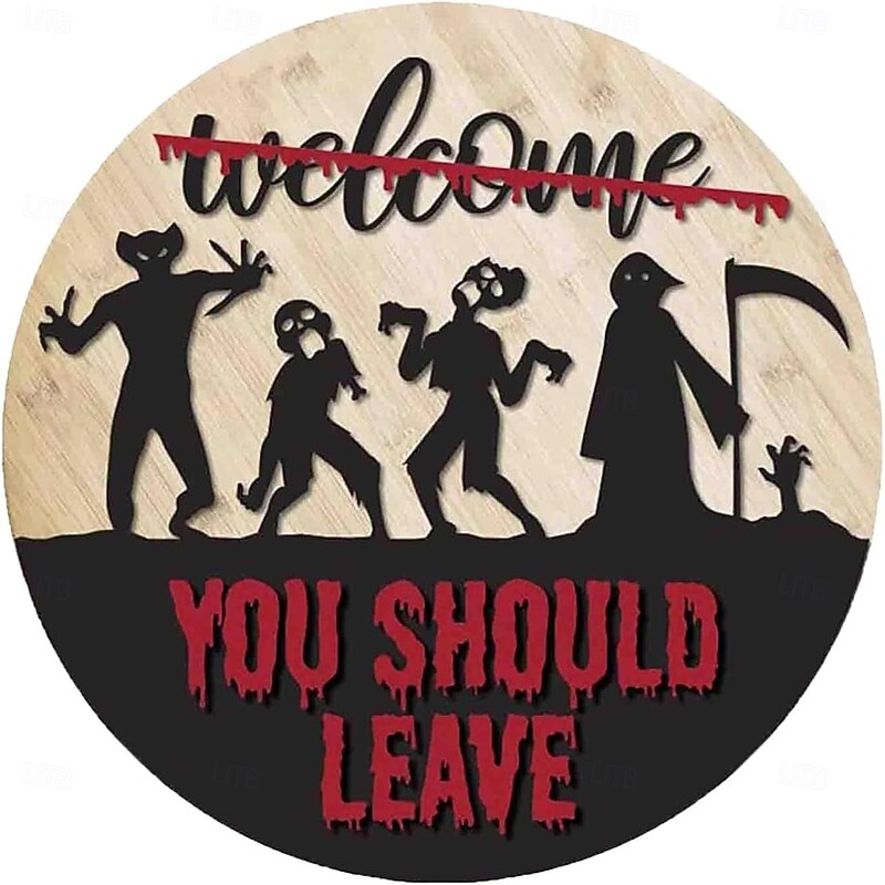 Halloween Horror Welcome Sign - Horror Welcome Pendant at the Front Door - Wooden Crafts Door Hanging Sign4