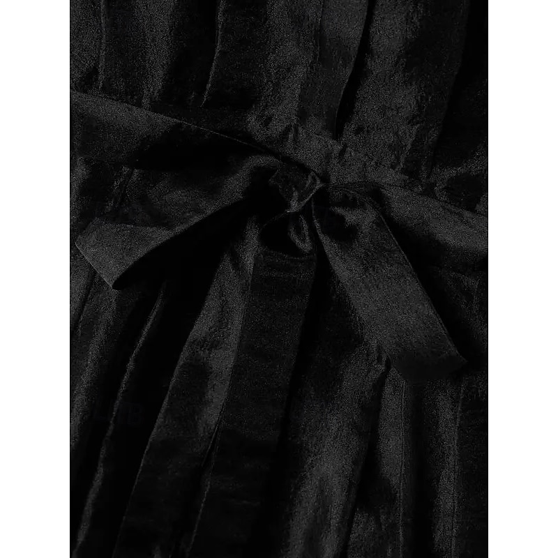 A-Line Shirt Dress Mother of the Bride Dress Elegant Simple Minimalist Shirt Collar Floor Length Organza Long Sleeve with Sash / Ribbon3