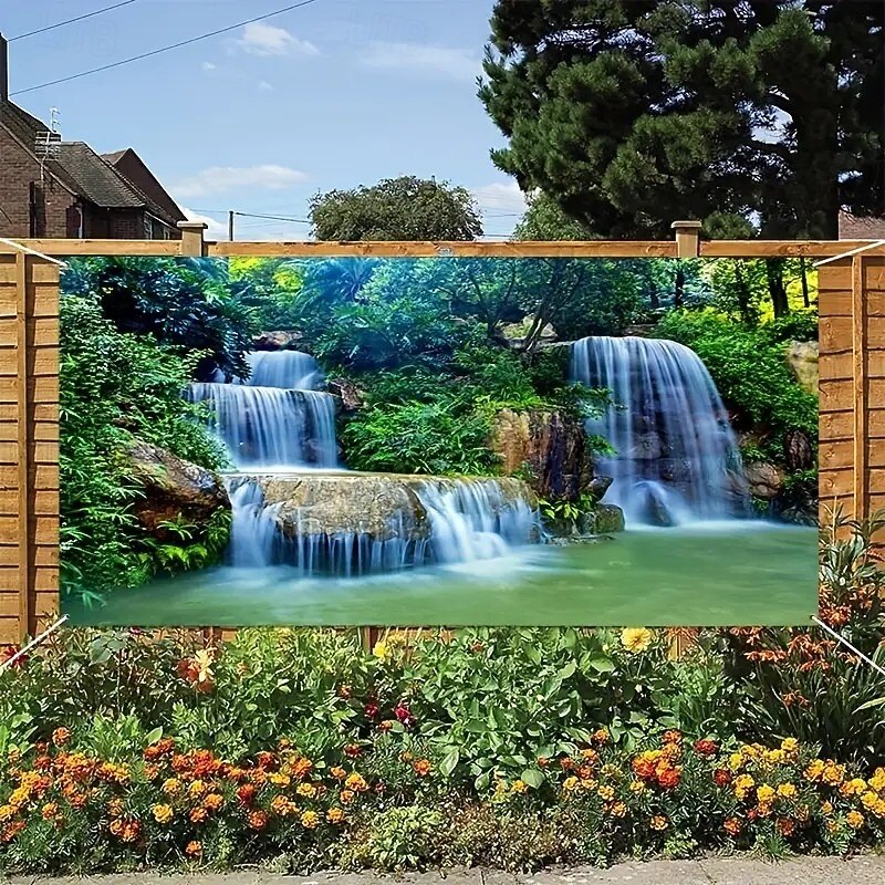 Landscape Waterfall Door Decorations Garage Door Cover Outdoor Banner Large Christmas Backdrop for Holiday Outdoor Garage Door Home Wall Decorations4