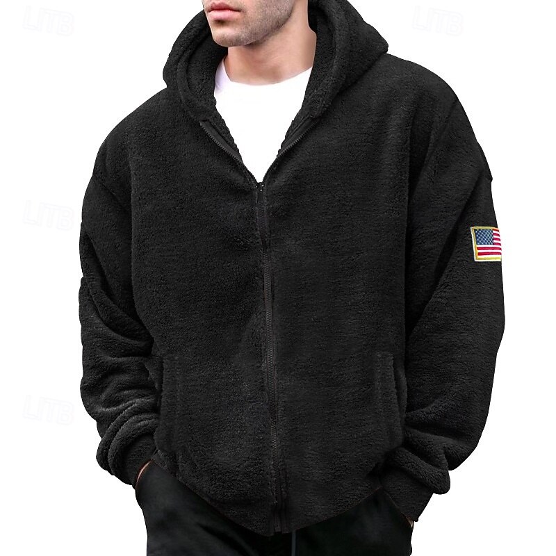Men's Hoodie Zip Sweatshirt Fleece Hoodie Sherpa Fleece Hoodie Black Navy Blue Khaki Gray Hooded Plain Zip Up Sports & Outdoor Casual Daily Streetwear Cool Sportswear Fall & Winter Clothing Apparel3