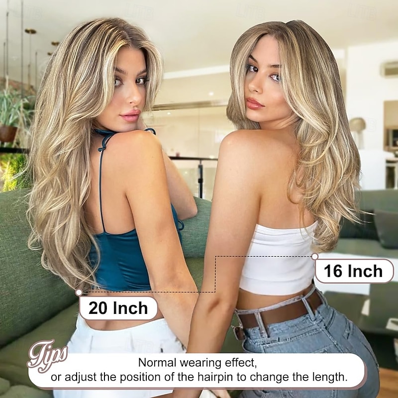 Clip in Hair Extensions - Thick Long Straight Layered Hair Extensions Dirty Blonde Mixed Bleach Blonde 20 Inch Soft Lace Weft2