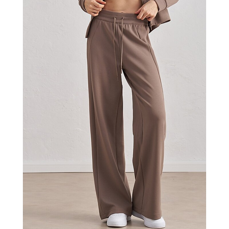 Women's fitness pants Pilates Pants Yoga Pants Drawstring with Pockets Lightweight High Waist Gym Pilates Zumba Bottoms Solid Color Brown Coffee Modal Fall Sports Activewear Micro-elastic Loose Fit