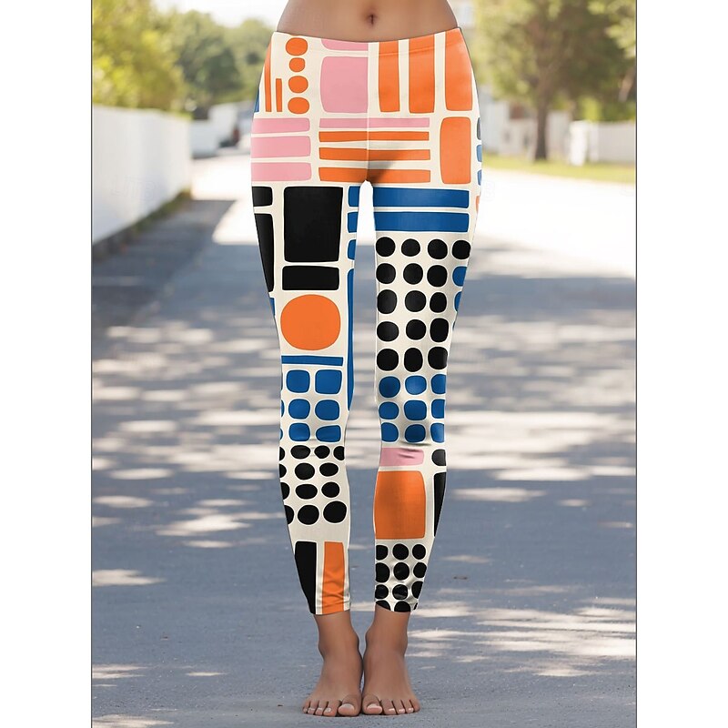 Women's Leggings Vacation Vintage Fashion Ankle-Length High Waist Graphic Geometric Abstract Printing Soft Breathable Stretchy Vacation Casual Daily White Blue Orange Green Spring Fall Slim Fit2