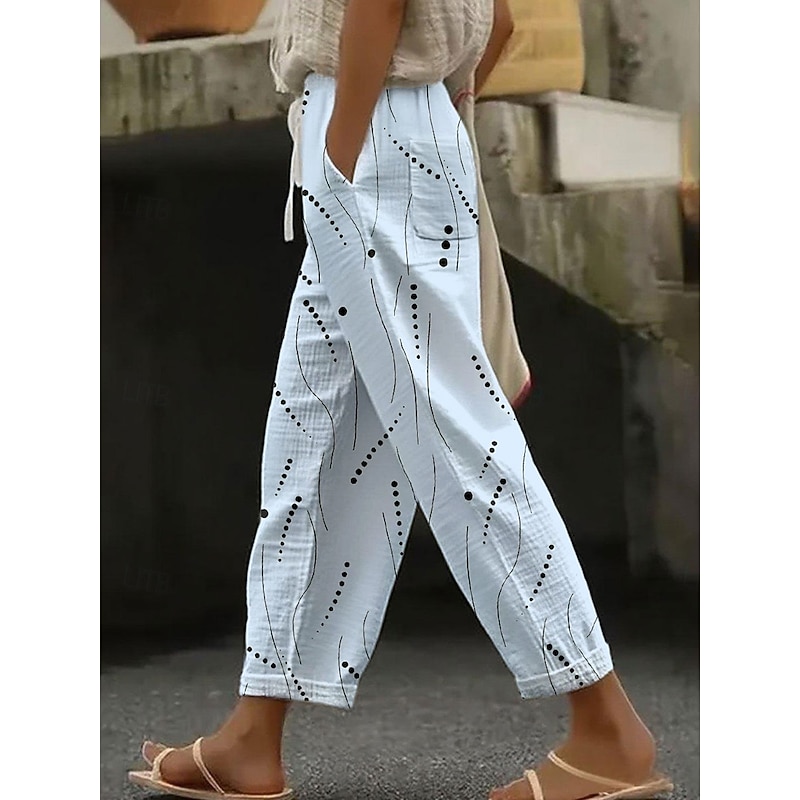 Women's Skinny Elegant Vacation Vintage Ankle-Length High Waist Graphic Polka Dot Printing Soft Breathable Inelastic Formal Outdoor Vacation White Yellow Pink Blue Summer Spring Loose Fit4