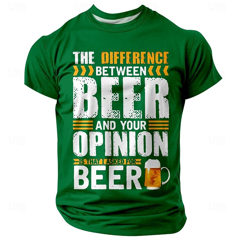 Men's Funny Beer Graphic T-Shirt - 'The Difference Between Beer and Your Opinion' Humorous Short Sleeve Top2