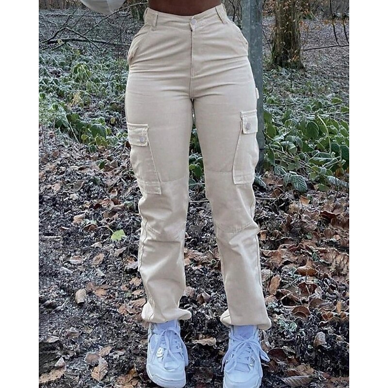 Women's Cargo Pants Pants Trousers Fashion Streetwear Full Length Natural Solid Colored Pocket Comfortable Micro-elastic Sports & Outdoor Daily Wear Black Khaki Dark Gray Beige Spring Fall Regular Fit3