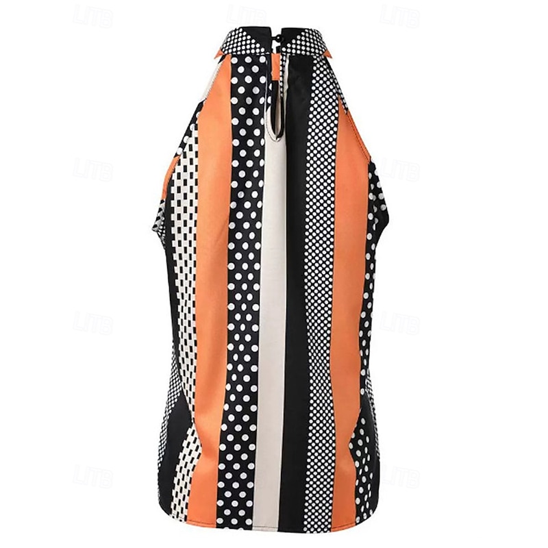 Women's T Shirt Tank Top Tee Top Polka Dot Striped Fashion Modern Sleeveless High Neck Regular Tops Daily Vacation Wear Purple Orange Green Summer2