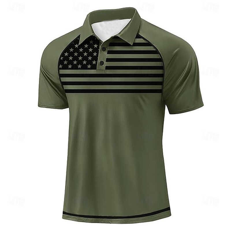 Independence Day Men's American US Flag Polo Short Sleeve Polo Shirts Polo Collar Sporty Casual Daily Casual Festival Buttons 3D Print Raglan Sleeves Summer White Navy Blue Military Green4