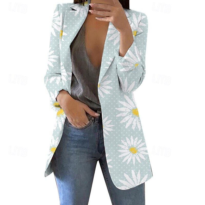 Women's Blazer Comfortable Print Elegant Fashion Casual Floral Going out Casual Daily Cardigan Regular Lapel Regular Fit Long Sleeve Outerwear Black Pink Sky Blue Spring Fall2