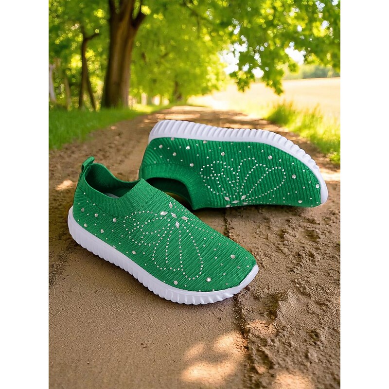 Women's Red Flyknit Slip-On Walking Shoes – Lightweight Breathable Sneakers for Outdoor Strolls, Travel and Garden Work3