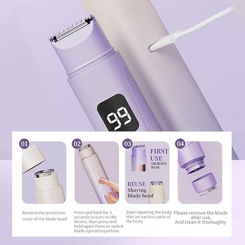 2 in 1 Electric Lady Shaver with Digital Display, Dual Head Bikini Trimmer, Wet & Dry Use Body Hair Trimmer4