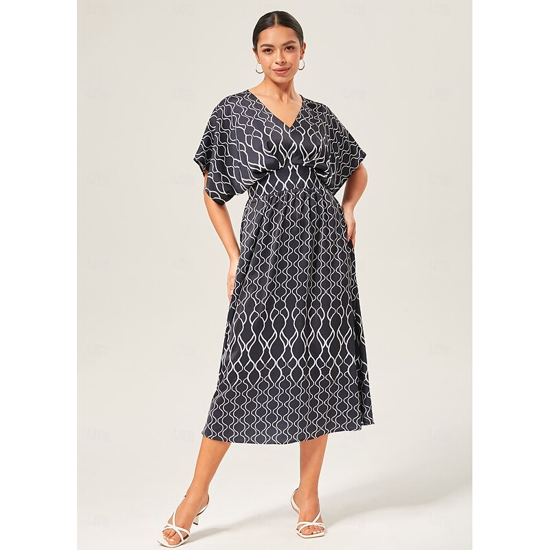 Geometric Print V-Neck Cinched Maxi Dress2