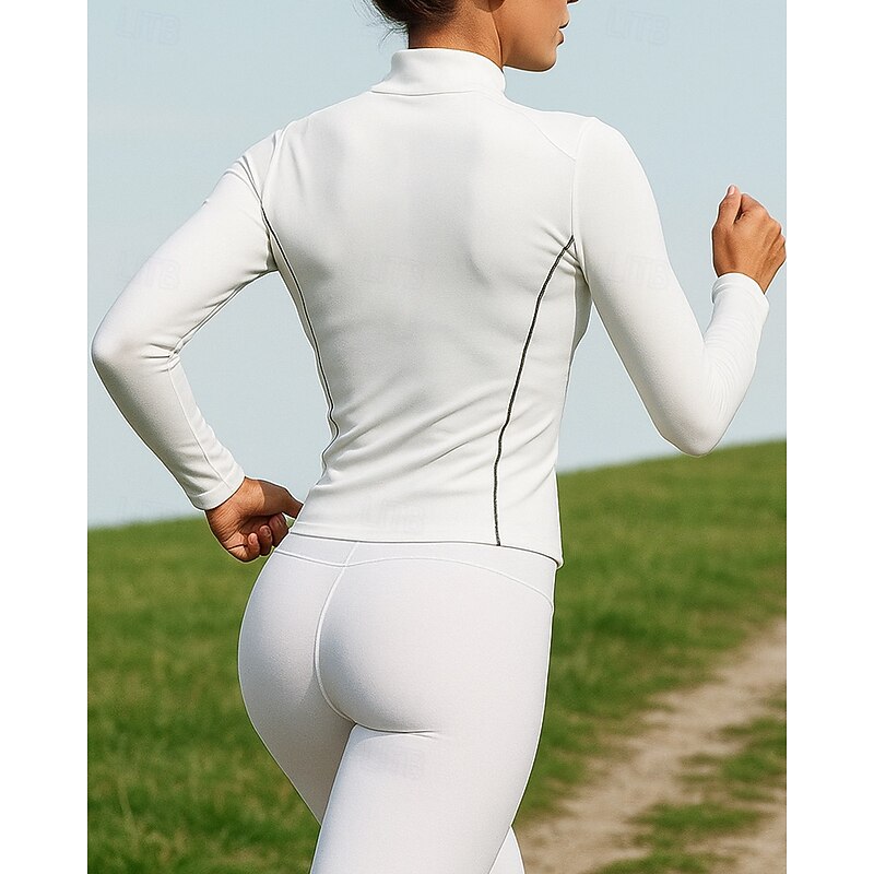 Women's Running Jacket Outdoor Jacket Full Zip Slim Long Sleeve Outerwear Athletic Solid Colored Quick Dry Lightweight Elastic Breathable Tennis Golf Running Sportswear Activewear Black White Red2