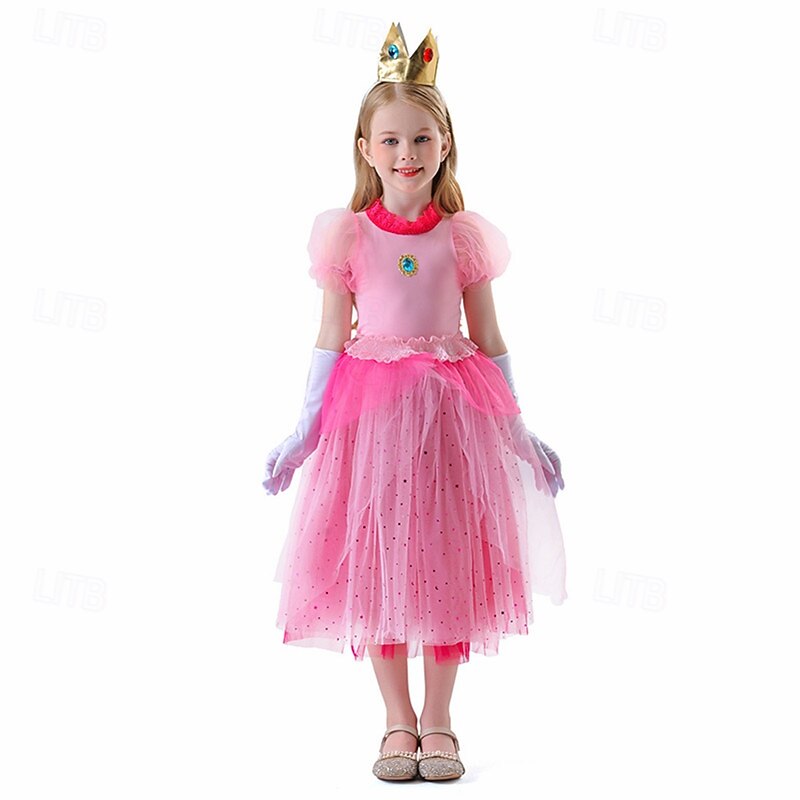 Princess Peach Halloween Cosplay Costume Masquerade Halloween Kid's Girls' Halloween Children's Day Carnival Halloween Easy Halloween Costumes Dress Up2