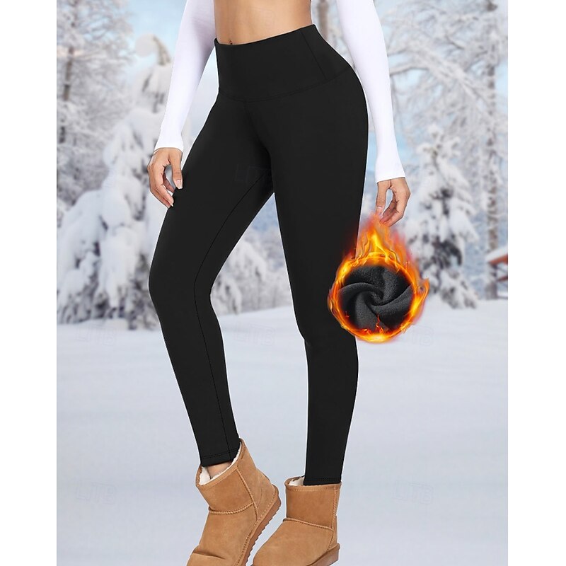 Women's Fleece Pants Slacks Leggings Streetwear Casual Full Length Natural Plain Elastic Waist Comfy Outdoor Comfortable Outdoor Going out Wine Navy Black Dark Gray Winter Regular Fit