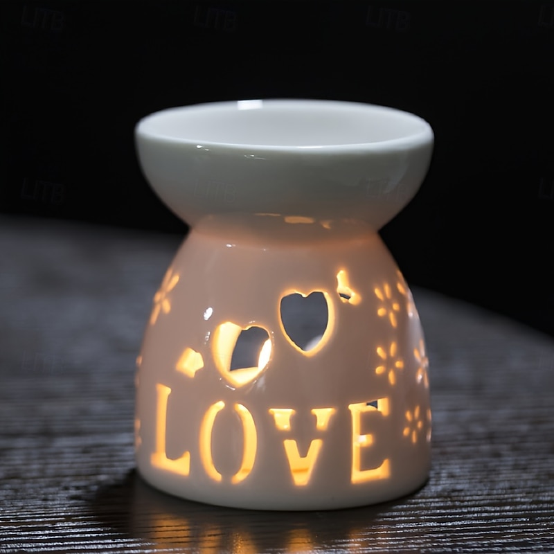 White Hollow Ceramic Aromatherapy Stove 1pc Easy to Clean Essential Oil Stove for Home Valentine's Day Party Tea Wax Heating Candle Holder