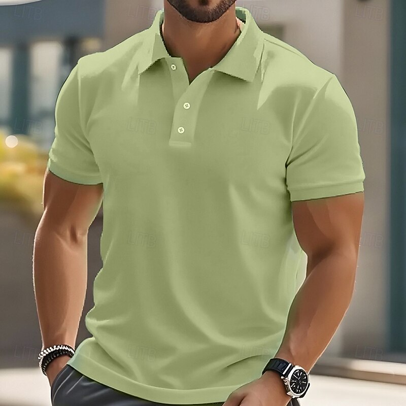 Men's Solid Color Plain Golf Shirt Short Sleeve Casual Daily Athleisure Casual Daily Buttons Summer Black Pink Navy Blue