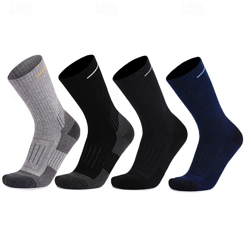 1 Pair Men's Women's merino wool socks Hiking Socks Sports Socks Thermal Warm Breathable Anti Blister Thick Outdoor mid crew Patchwork Merino Wool Dark Grey Black Dark Blue for Ski / Snowboard