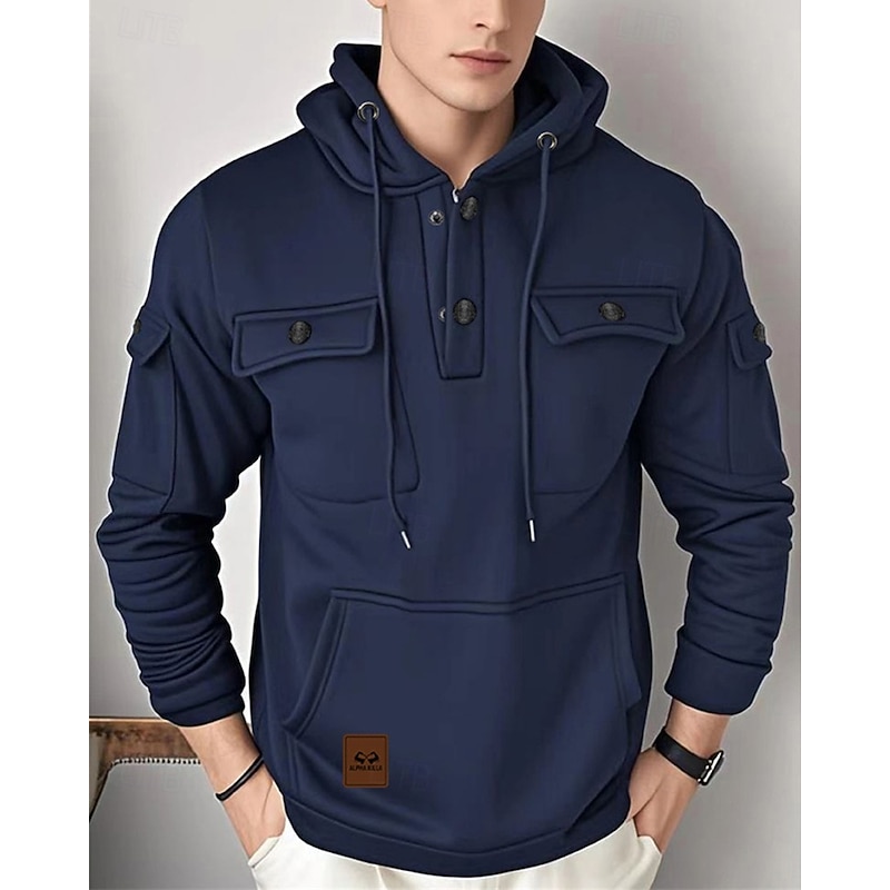 Men's Hoodie Black Wine Navy Blue Blue Camel Hooded Plain Pocket Sports & Outdoor Daily Holiday Polyester Streetwear Basic Casual Fall Winter Clothing Apparel Hoodies Sweatshirts3
